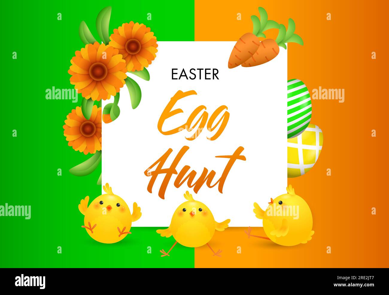 Egg Hunt lettering with chicks, flowers and eggs Stock Vector Image ...