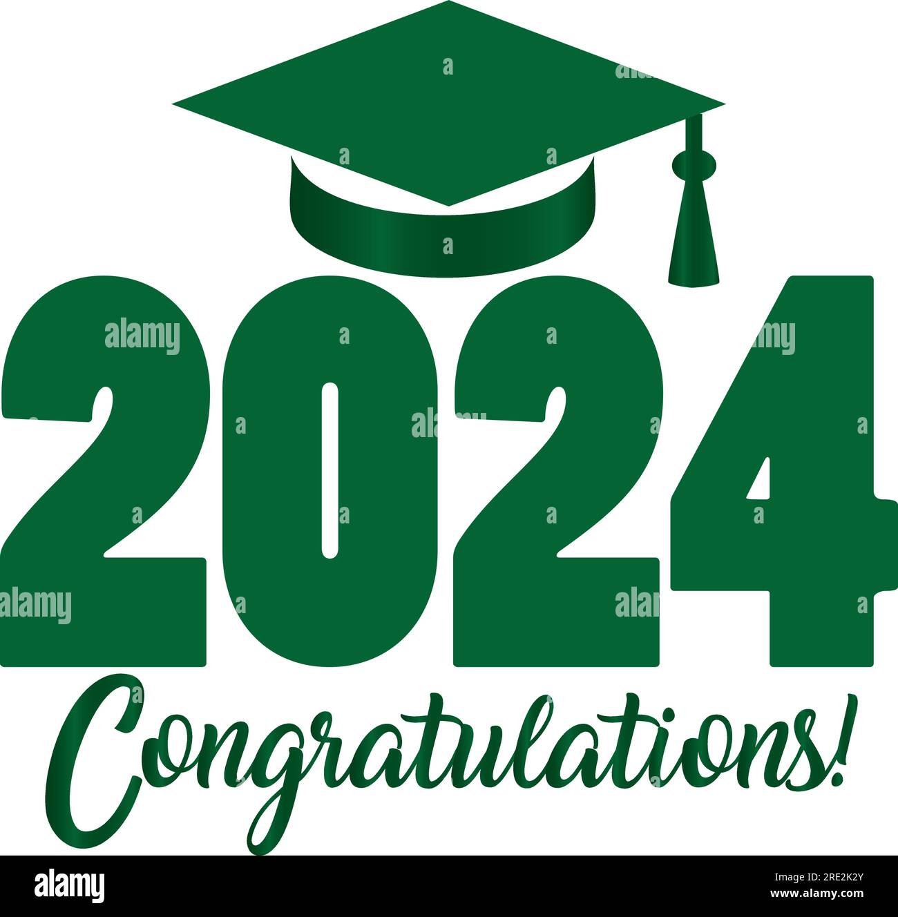 Green 2024 Congratulations with Graduation Cap Stacked Graphic Stock