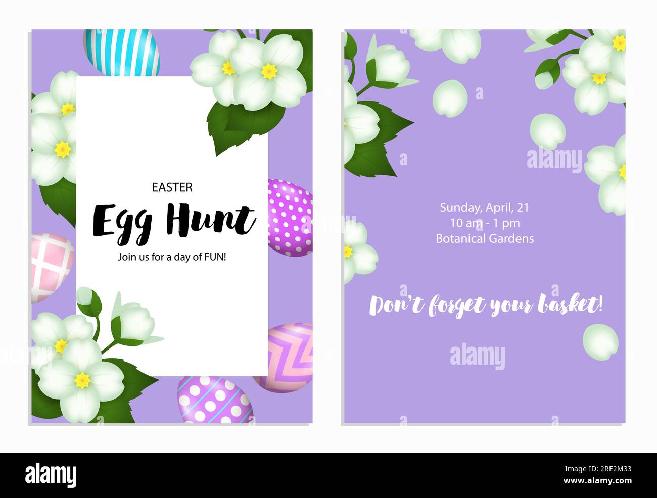 Easter Egg Hunt lettering in frame, flowers and eggs Stock Vector Image ...