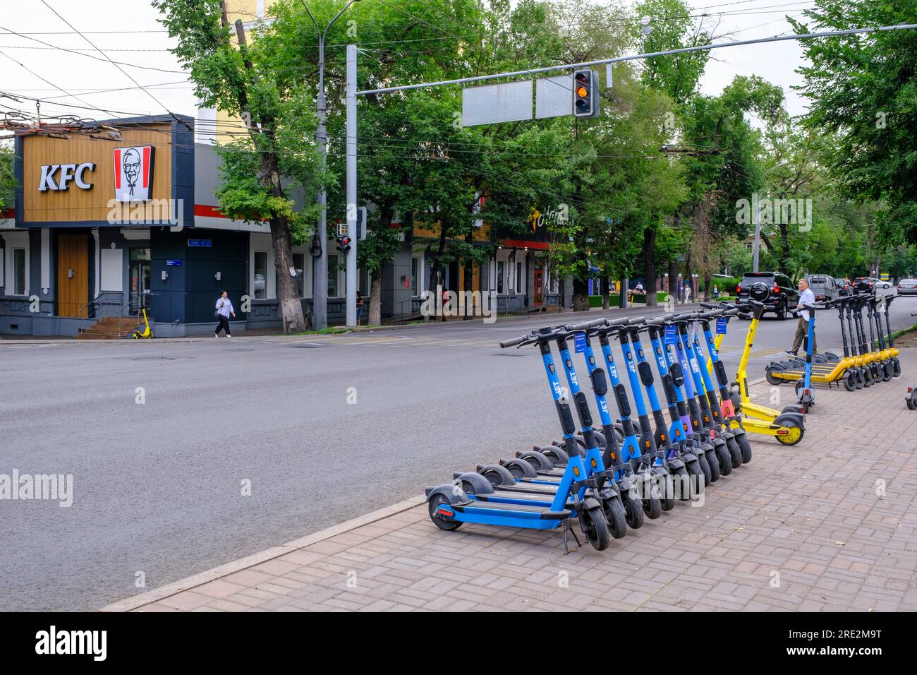 Kazakhstan, Almaty. Street Scenes with Rental Scooters Stock Photo Alamy