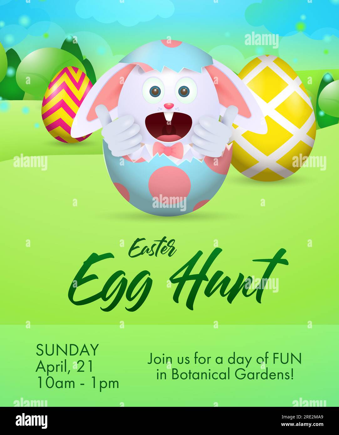 Egg Hunt lettering with rabbit inside cracked egg shell Stock Vector ...