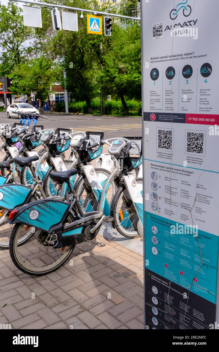 Kazakhstan, Almaty. Street Scene with Rental Bicycles Stock Photo Alamy