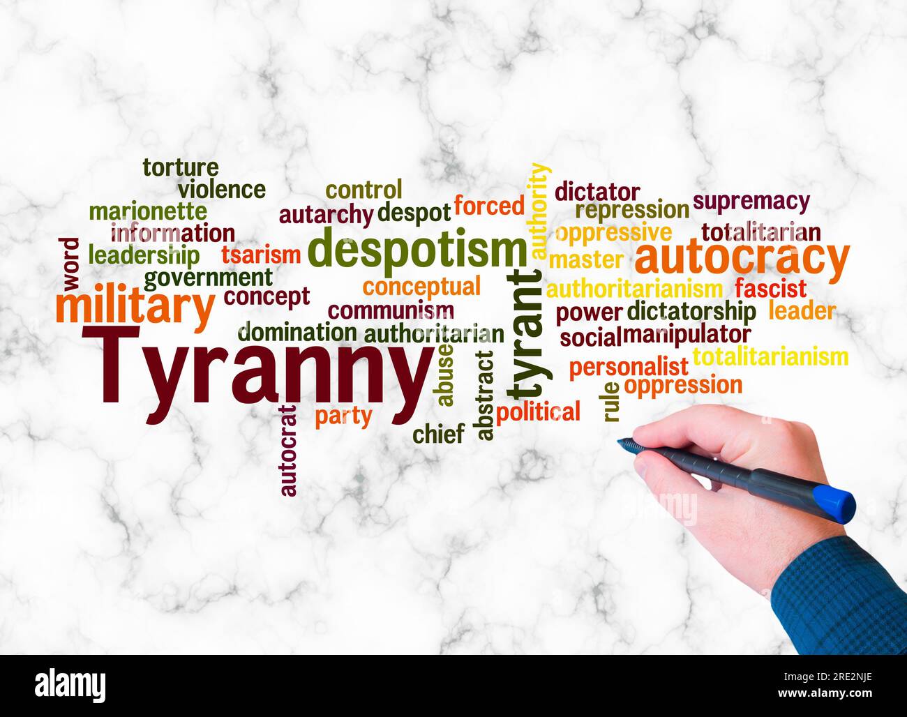 Word Cloud with TYRANNY concept create with text only. Stock Photo