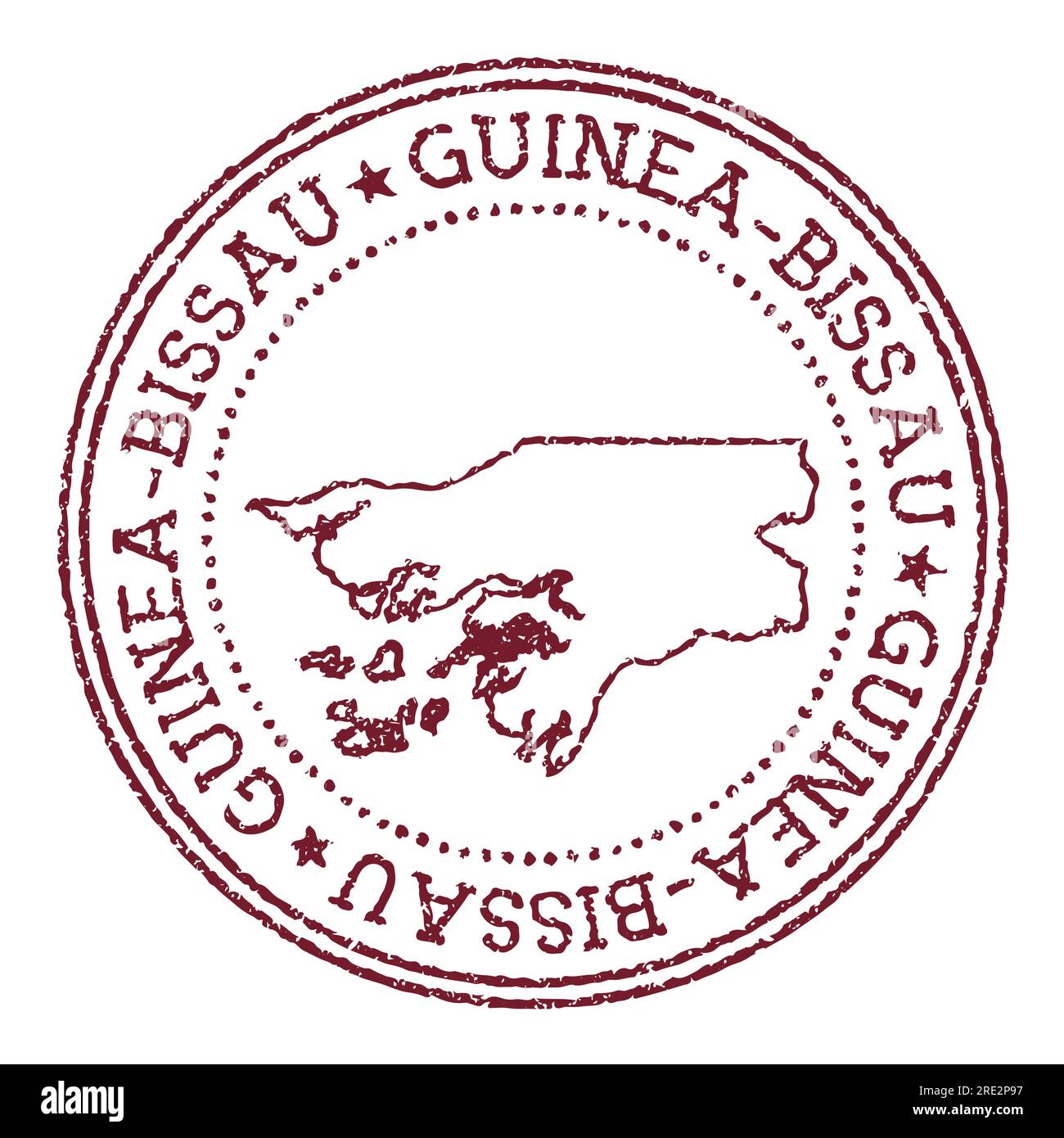 GuineaBissau round rubber stamp with country map. Vintage red passport