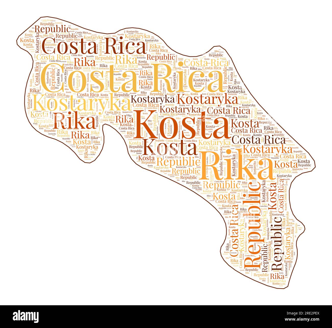 Costa Rica shape filled with country name in many languages. Costa Rica