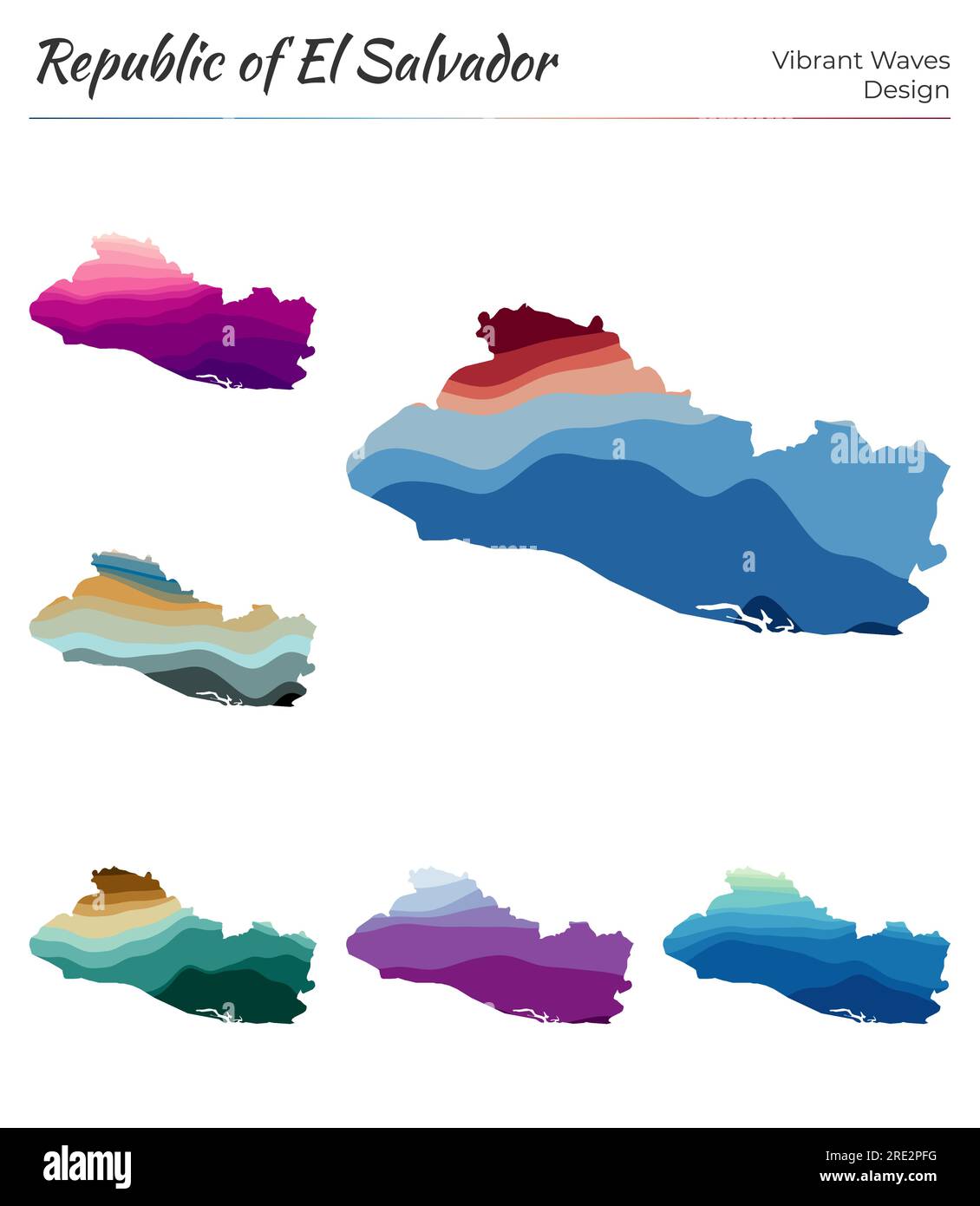 Set of vector maps of Republic of El Salvador. Vibrant waves design ...