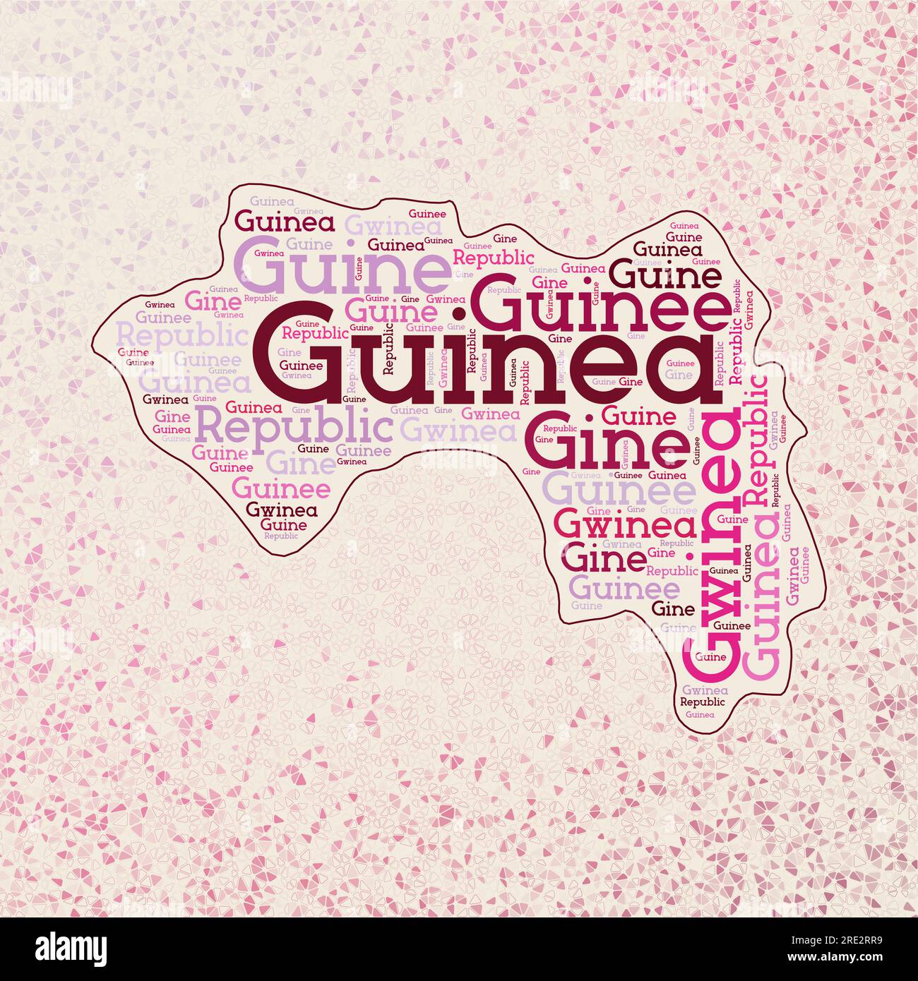 Guinea shape whith country names word cloud in multiple languages