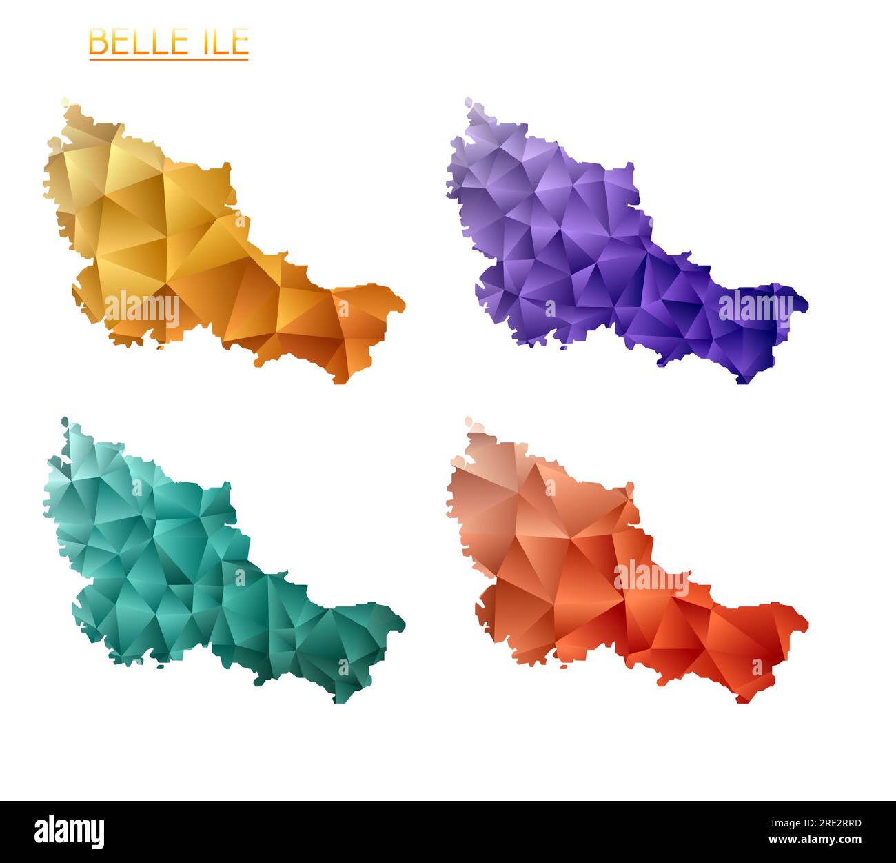 Set of vector polygonal maps of Belle Ile. Bright gradient map of