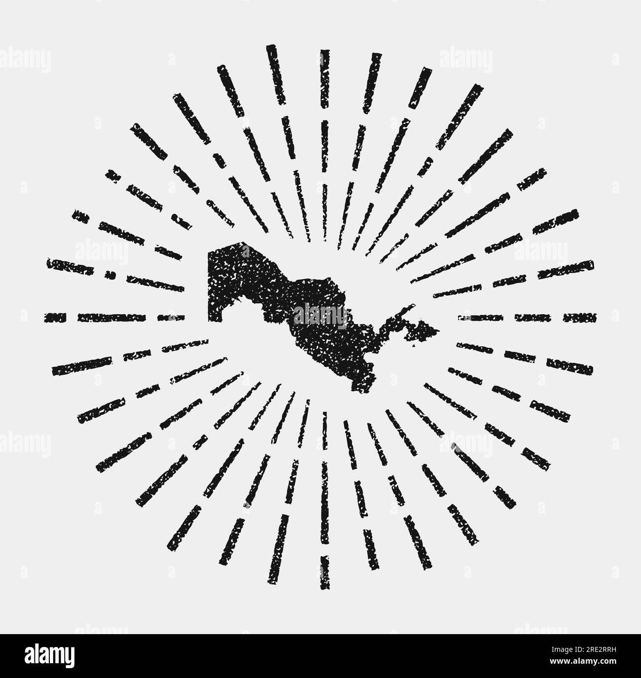 Vintage map of Uzbekistan. Grunge sunburst around the country. Black ...
