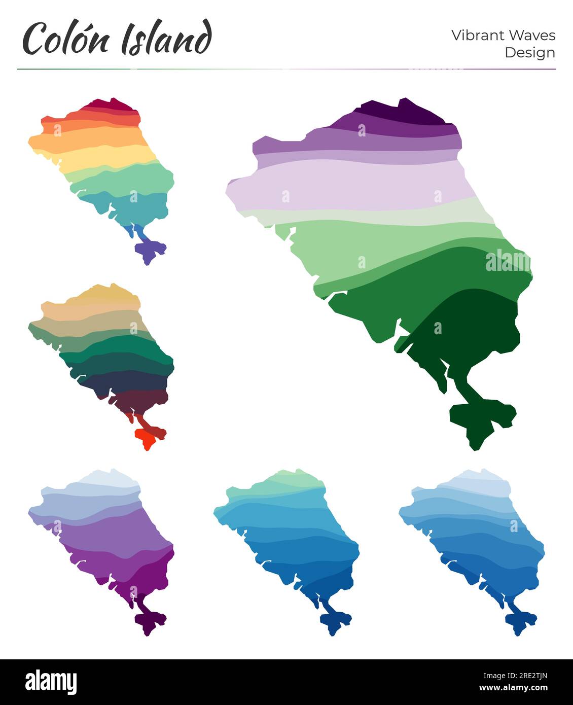 Set of vector maps of Colon Island. Vibrant waves design. Bright map in ...