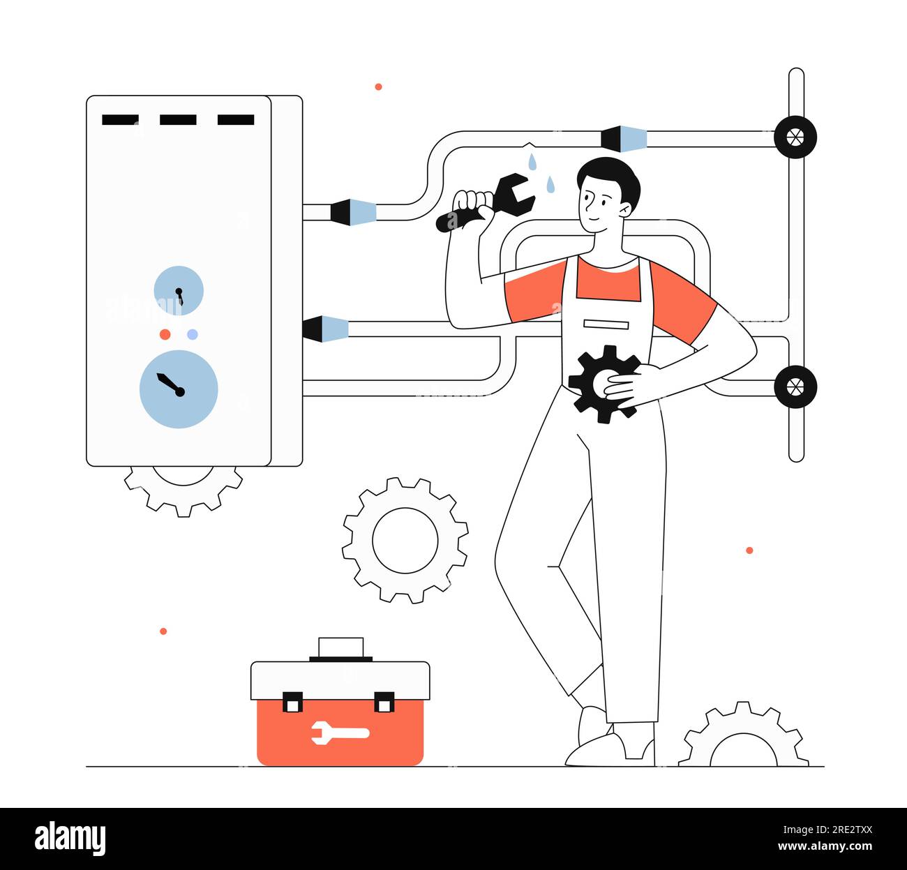 Plumber with instruments line vector concept Stock Vector