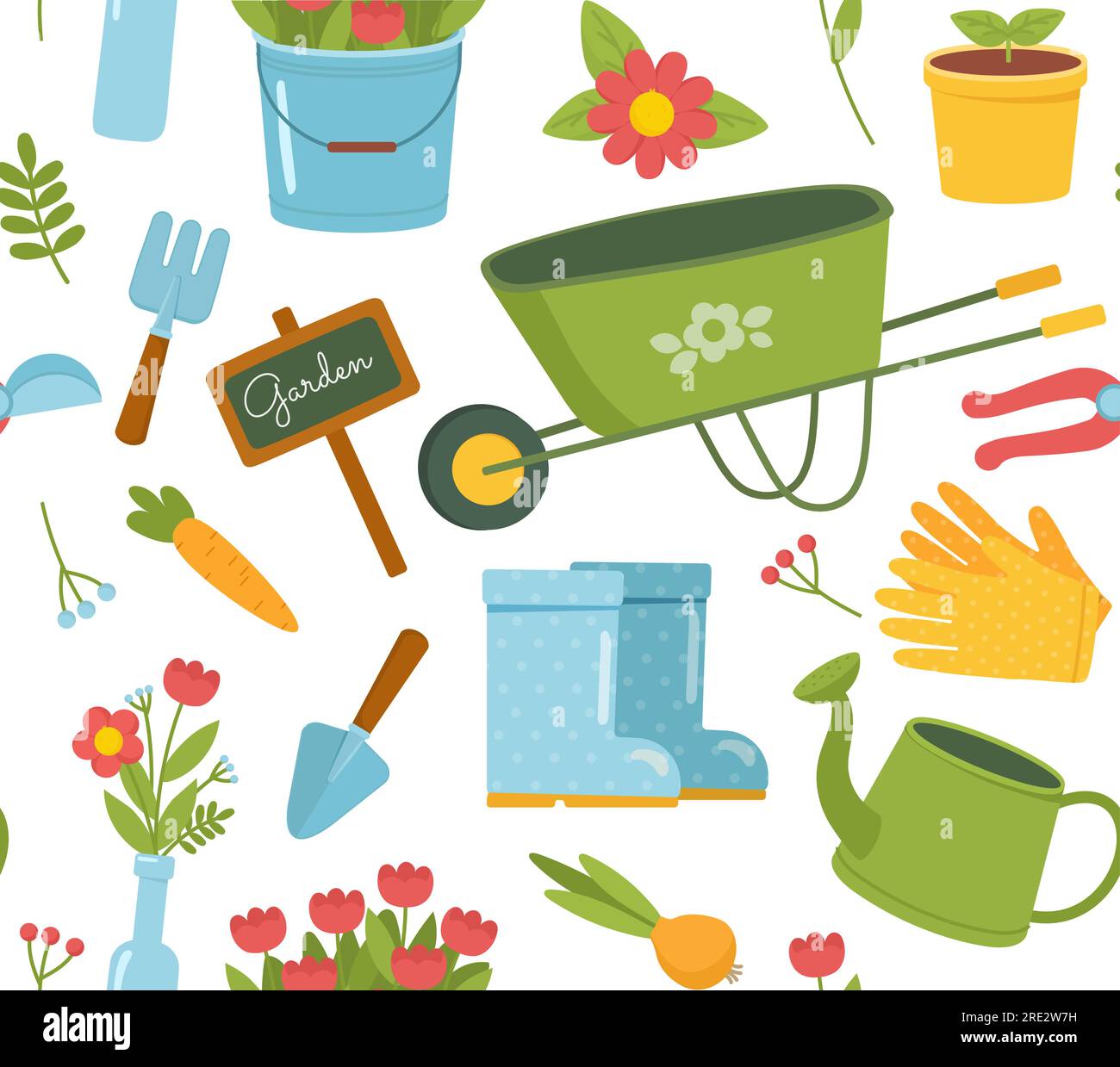 Seamless pattern with gardening equipment vector Stock Vector