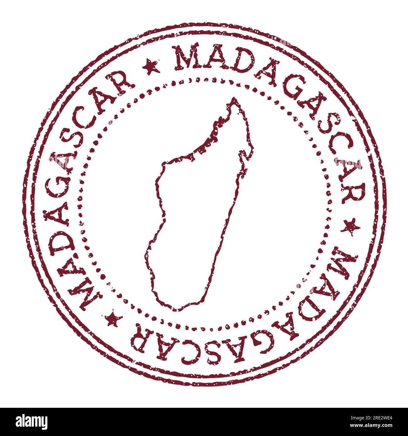 Madagascar round rubber stamp with country map. Vintage red passport stamp with circular text and stars, vector illustration. Stock Vector
