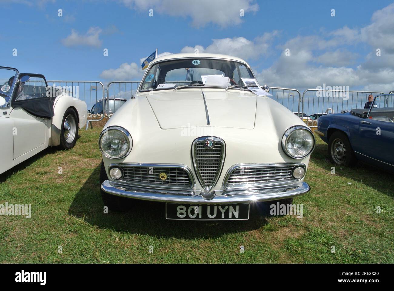 A 1960 Alfa Romeo Milano parked on display at the English Riviera classic car show, Paignton, Devon, England, UK. Stock Photo