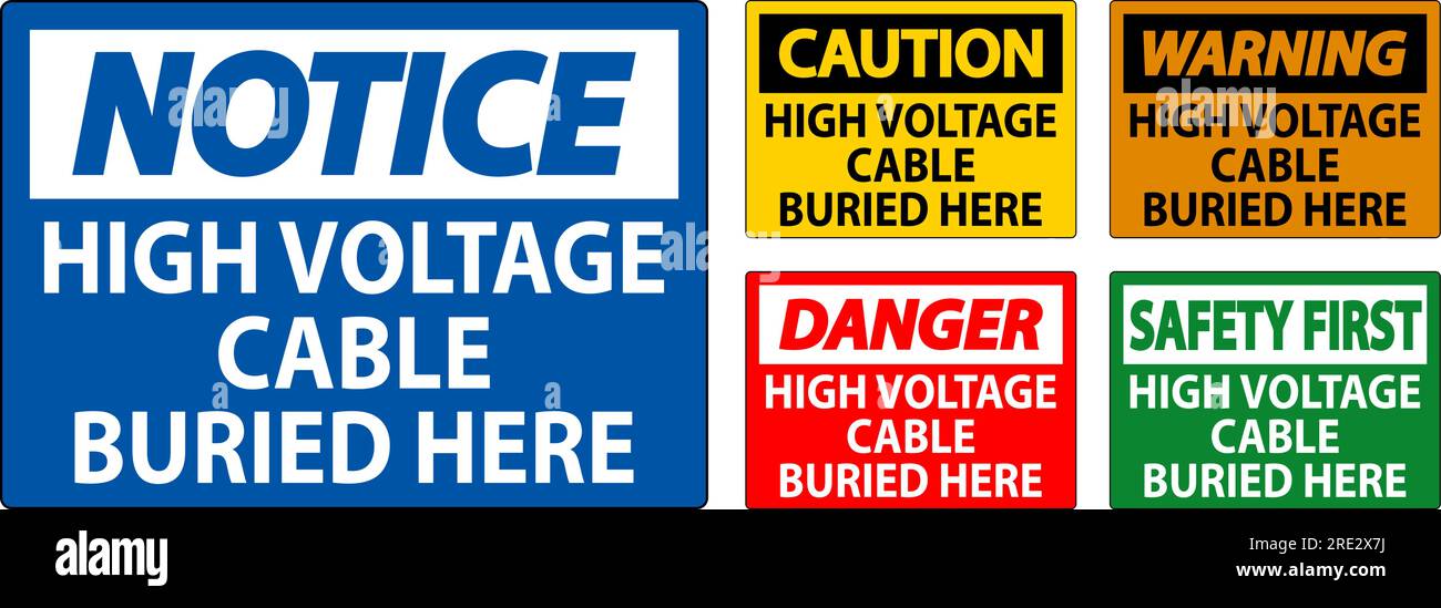 Danger Sign High Voltage Cable Buried Here On White Background Stock ...