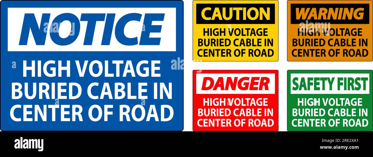 Isolated Cable Sign Danger Sign High Voltage Buried Cable In Center Of Road Stock Vector ...