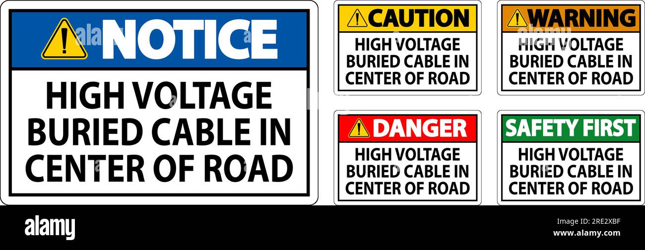 Isolated Cable Sign Danger Sign High Voltage Buried Cable In Center Of Road Stock Vector ...