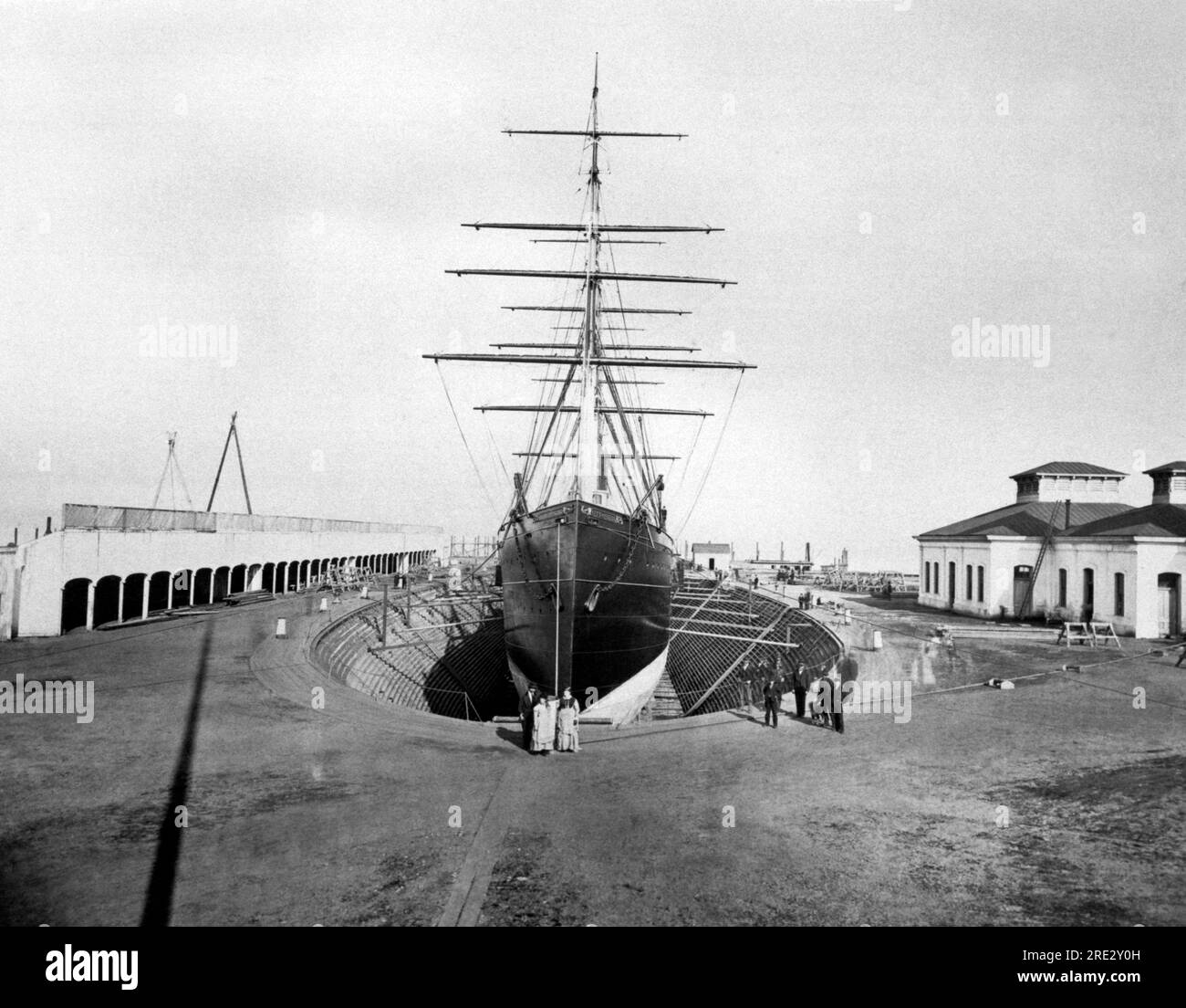 San Francisco, California:  1874 The Pacific Mail Steamship Company's largest iron steamer, the City of Peking, at the Hunters Point drydock. Stock Photo