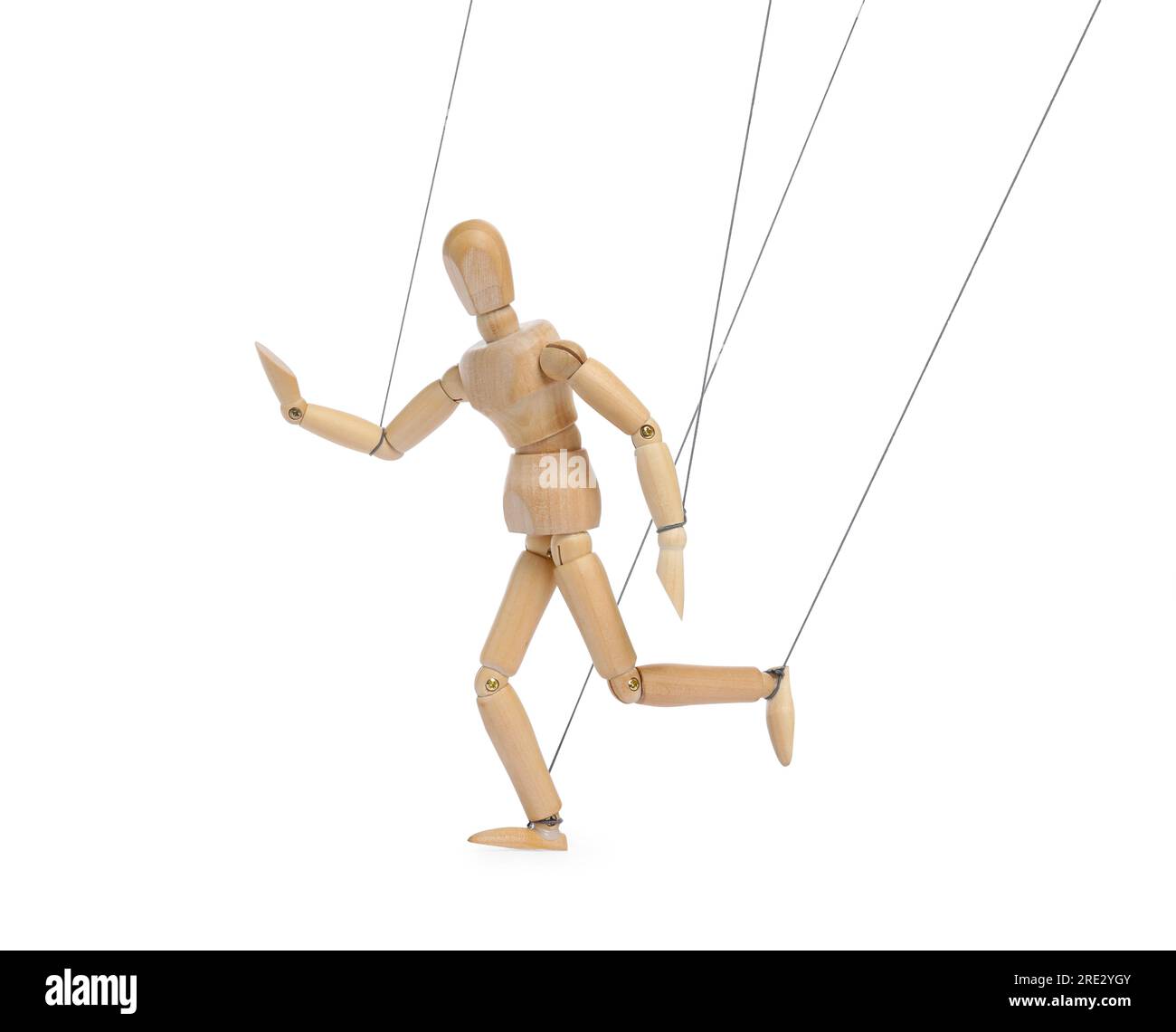 One wooden puppet with strings on white background Stock Photo - Alamy
