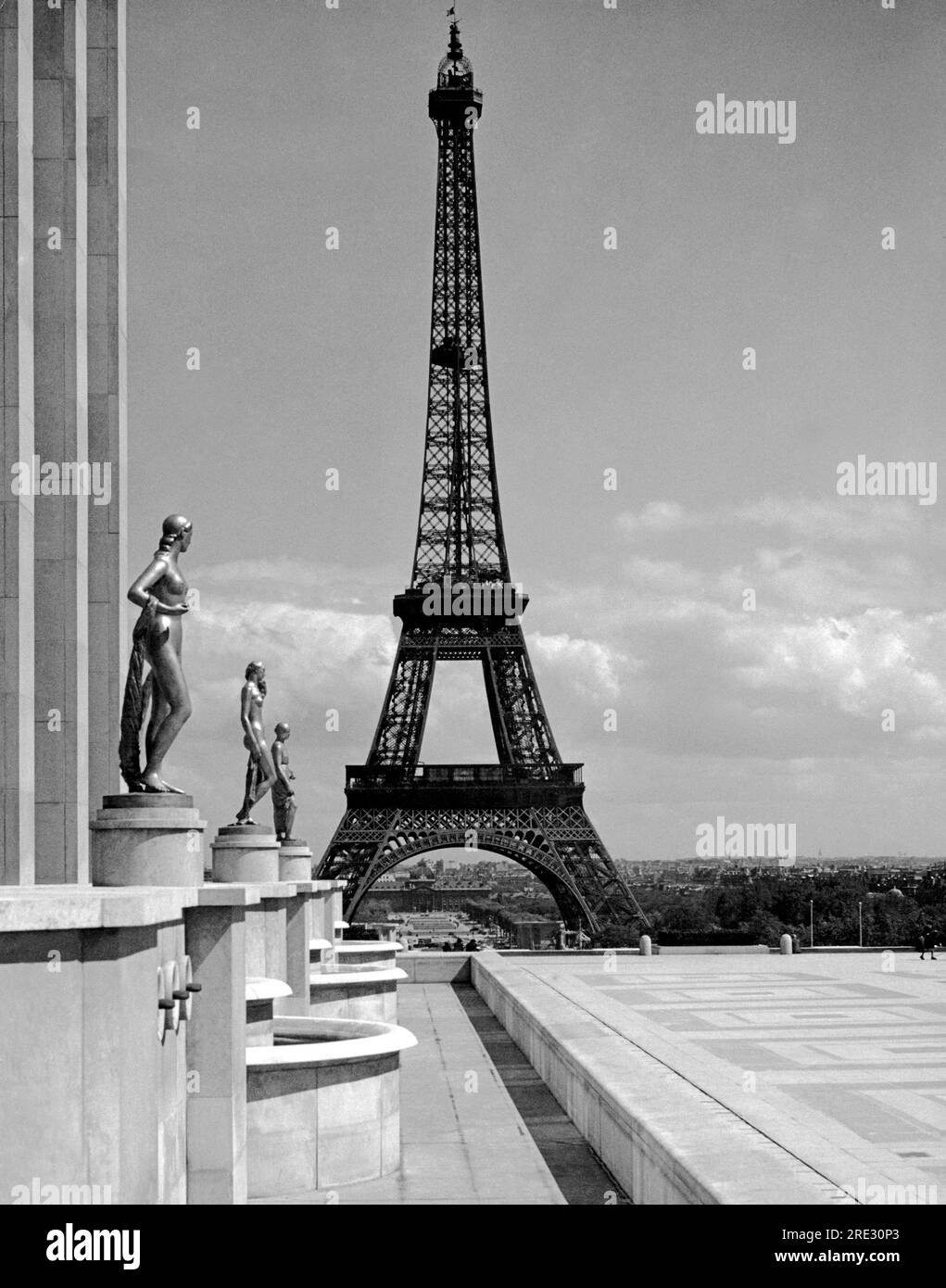 Paris, France:  c. 1935 The Eiffel Tower as seen from in front of the Trocadero in Paris. Stock Photo