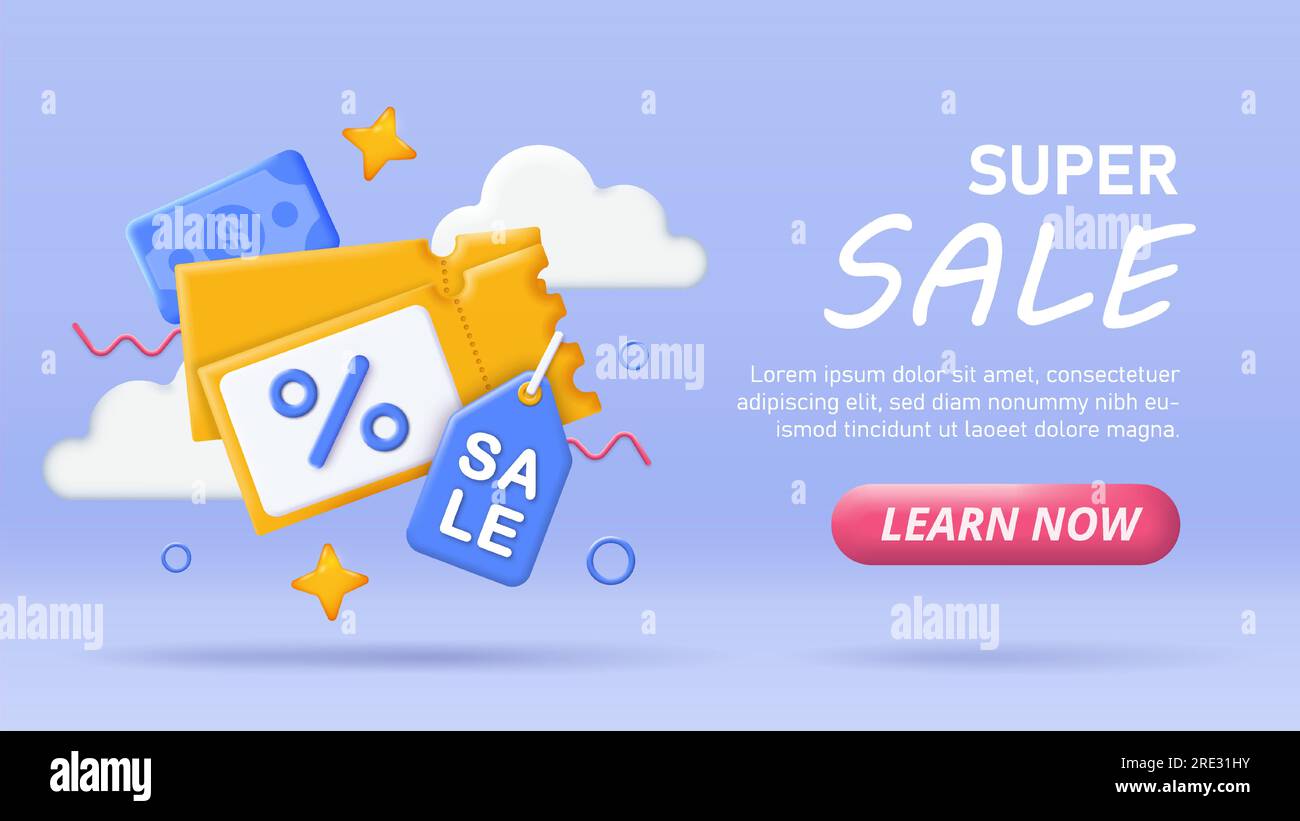3D super sale banner vector concept Stock Vector