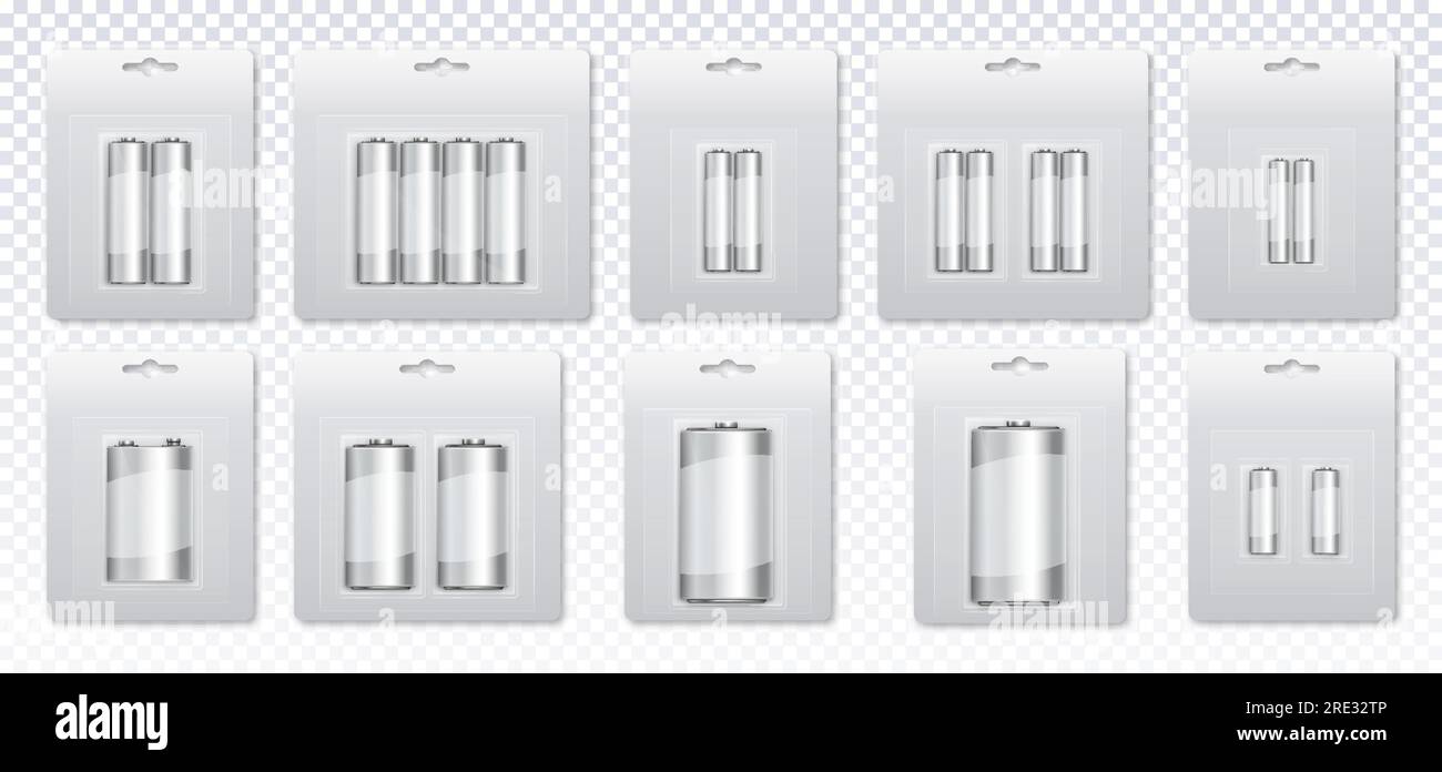 Set of silver packages with batteries vector concept Stock Vector