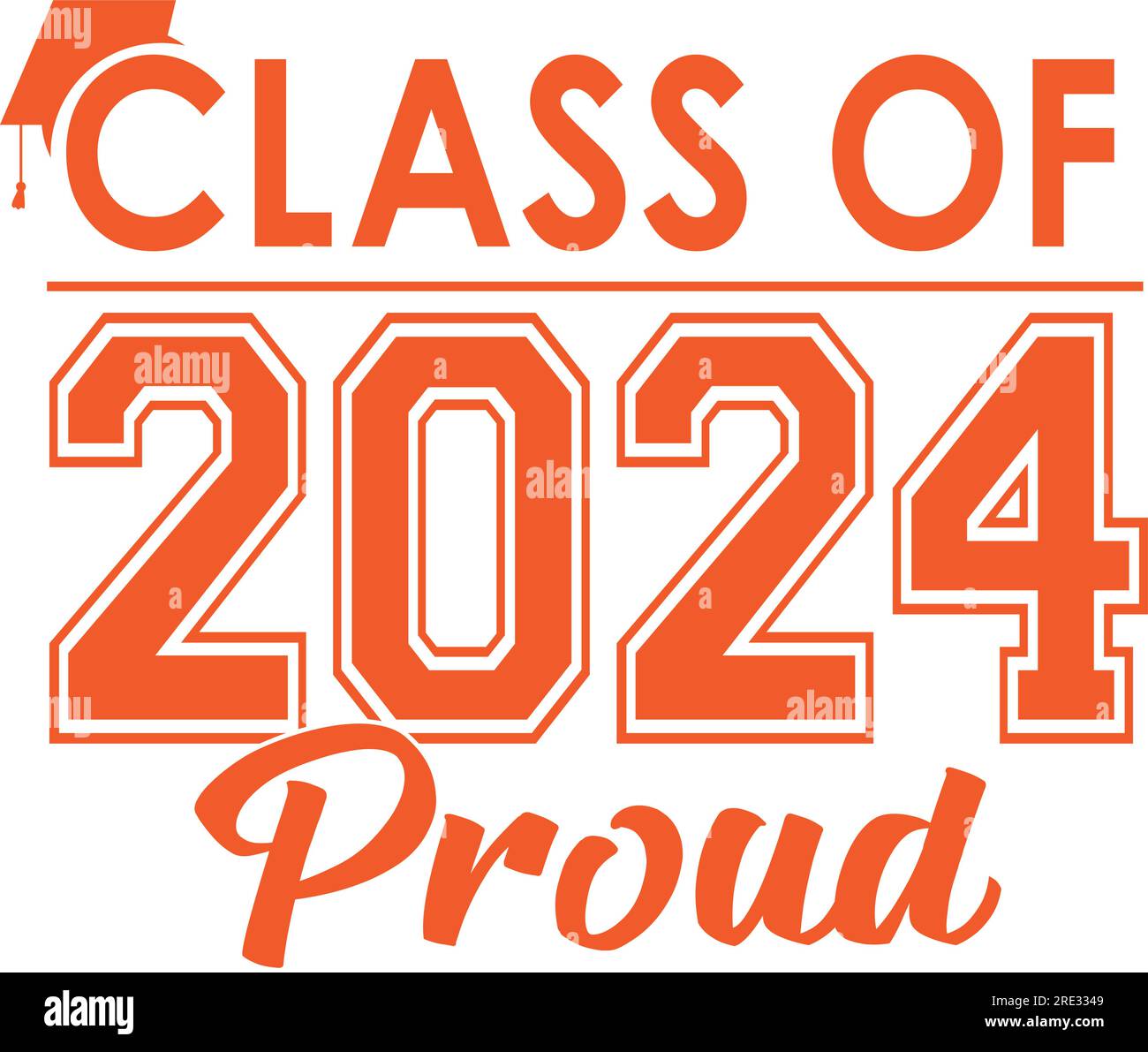 Class of 2025 PROUD Orange Stacked Graphic with graduation Cap Stock