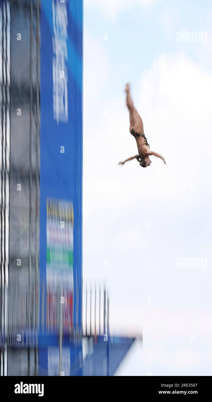 A competitor dives during the High Diving 20m Women Round 12 of World