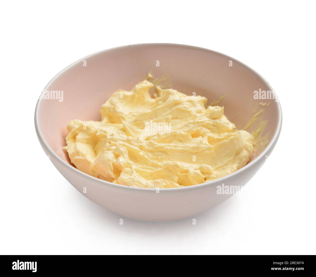 Bowl with fresh butter on white background Stock Photo - Alamy