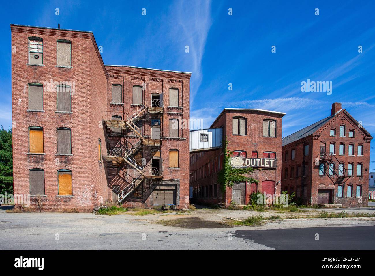 Three old abandoned factory buildings in Athol, MA Stock Photo