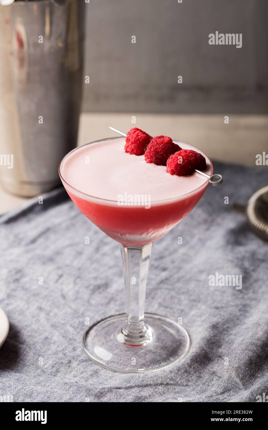 Clover Club Cocktail booze gin, dry vermouth, raspberry syrup, fresh