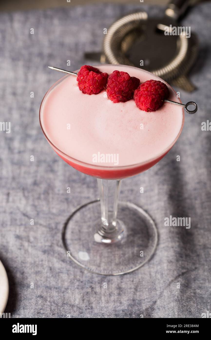 Clover Club Cocktail booze gin, dry vermouth, raspberry syrup, fresh