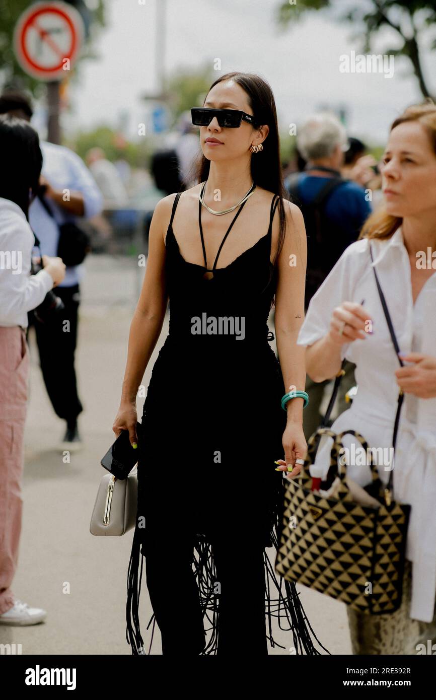 Paris, France. 04th July, 2023. Street style, arriving at Chanel