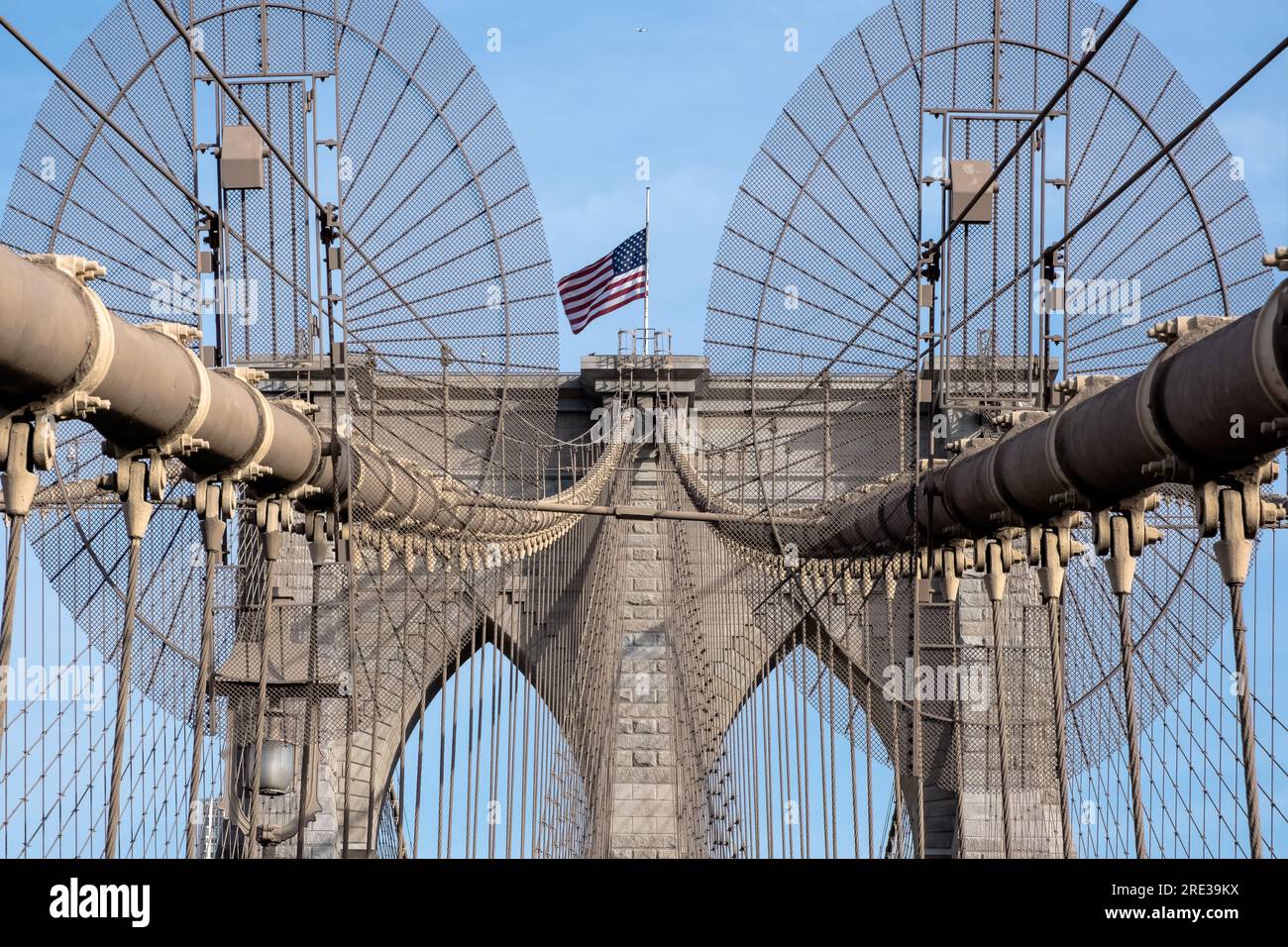 Architectural detail of the Brooklyn Bridge, a hybrid cablestayed