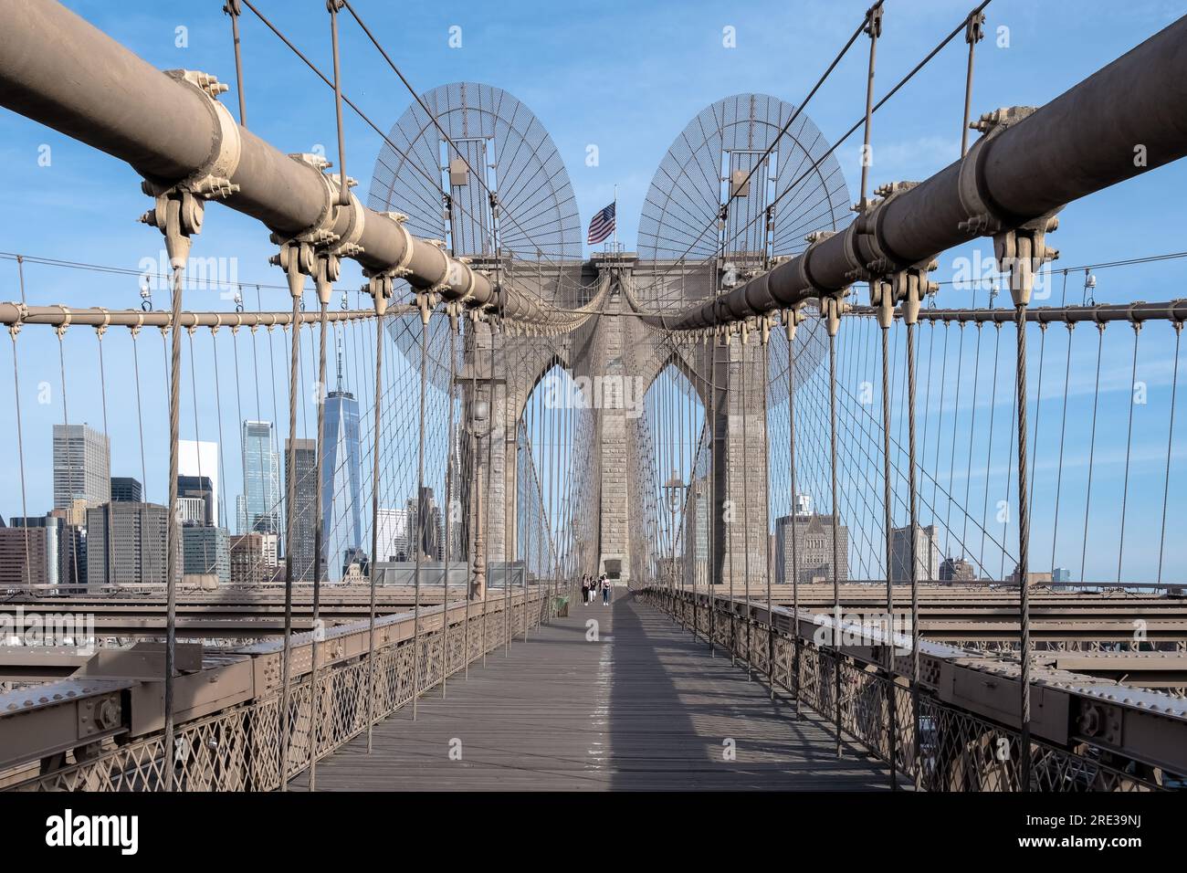 Architectural detail of the Brooklyn Bridge, a hybrid cablestayed