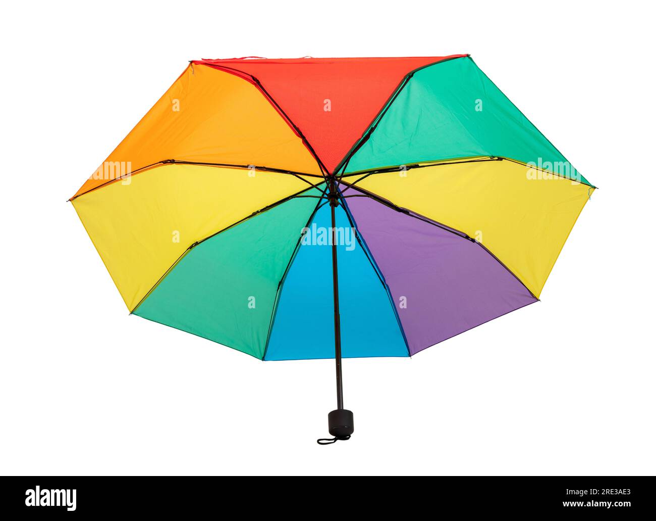 Rainbow colors umbrella isolated on transparent white Weather protection, pride concept. Stock Photo