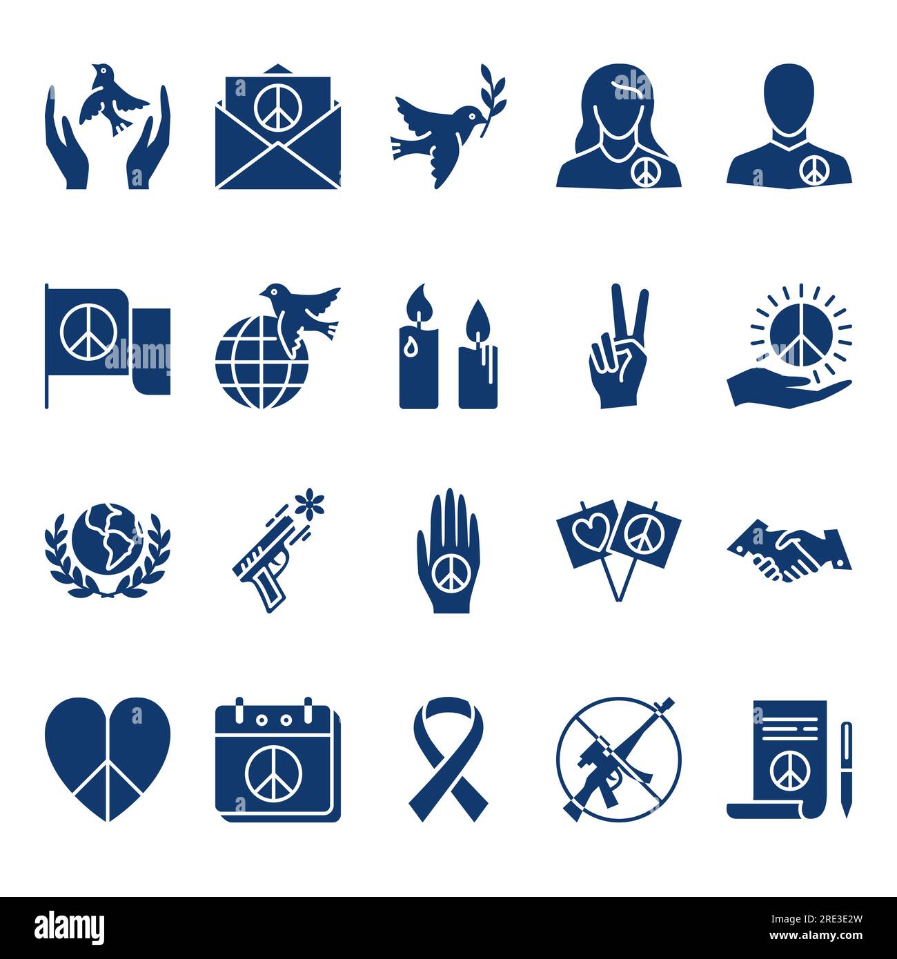 Peace and love glyph icon set. Hope and harmony, dove of peace, hippie