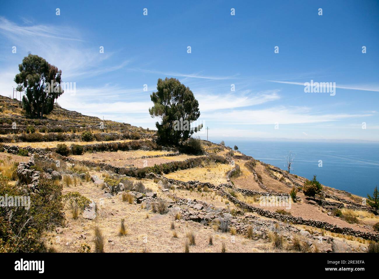 Views of Lake Titicaca from Taquile Island in Peru. Stock Photo