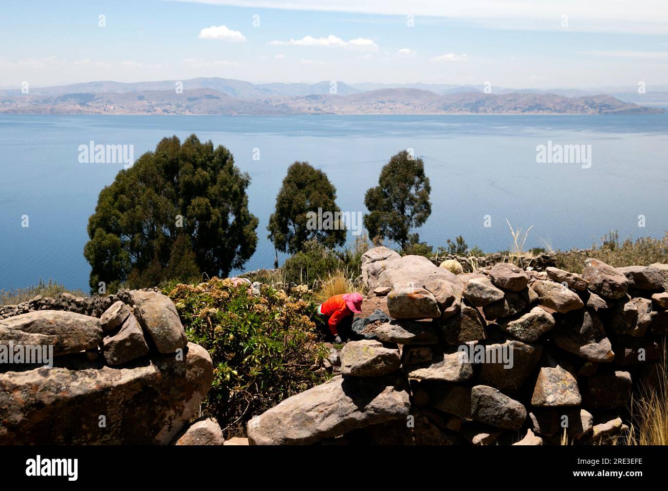 Views of Lake Titicaca from Taquile Island in Peru. Stock Photo