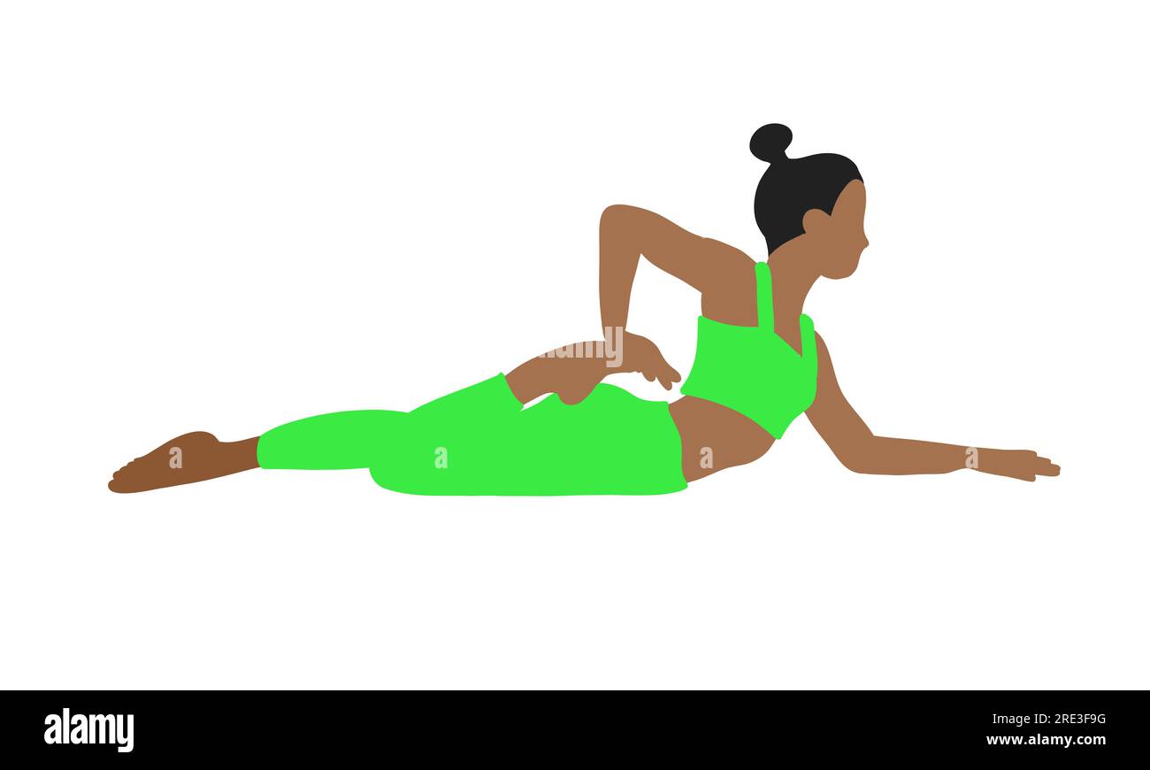 Flexibility pilates yoga pose. African American female, lady, woman