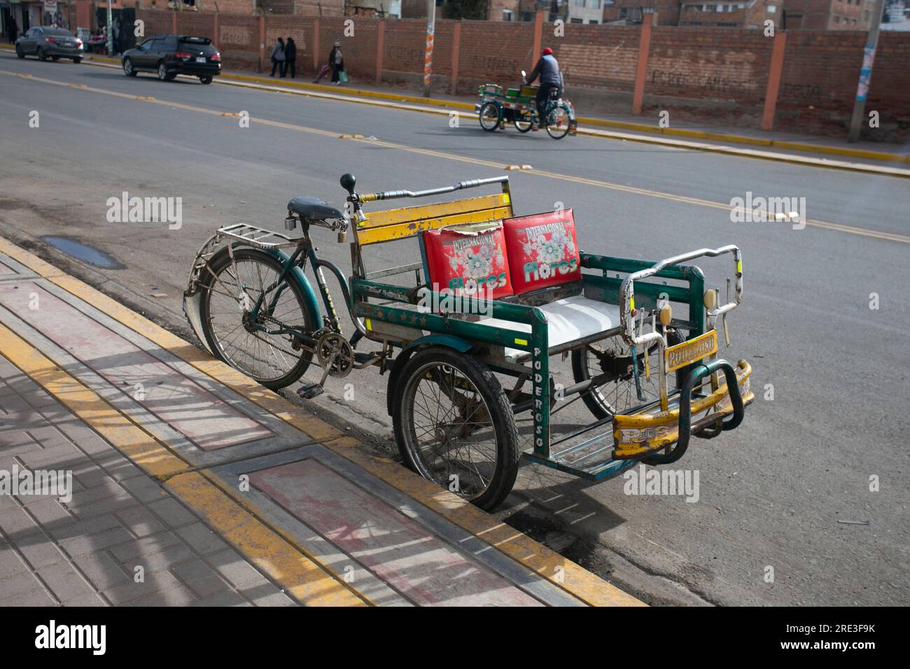 Peruvian Bike Taxi in the city of Puno, near Lake Titicaca. Stock Photo