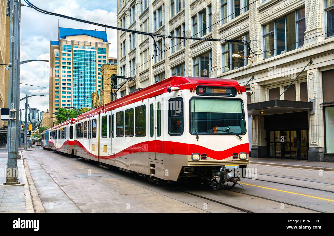 Light rail rapid transit tram in downtown Calgary - Alberta, Canada Stock Photo