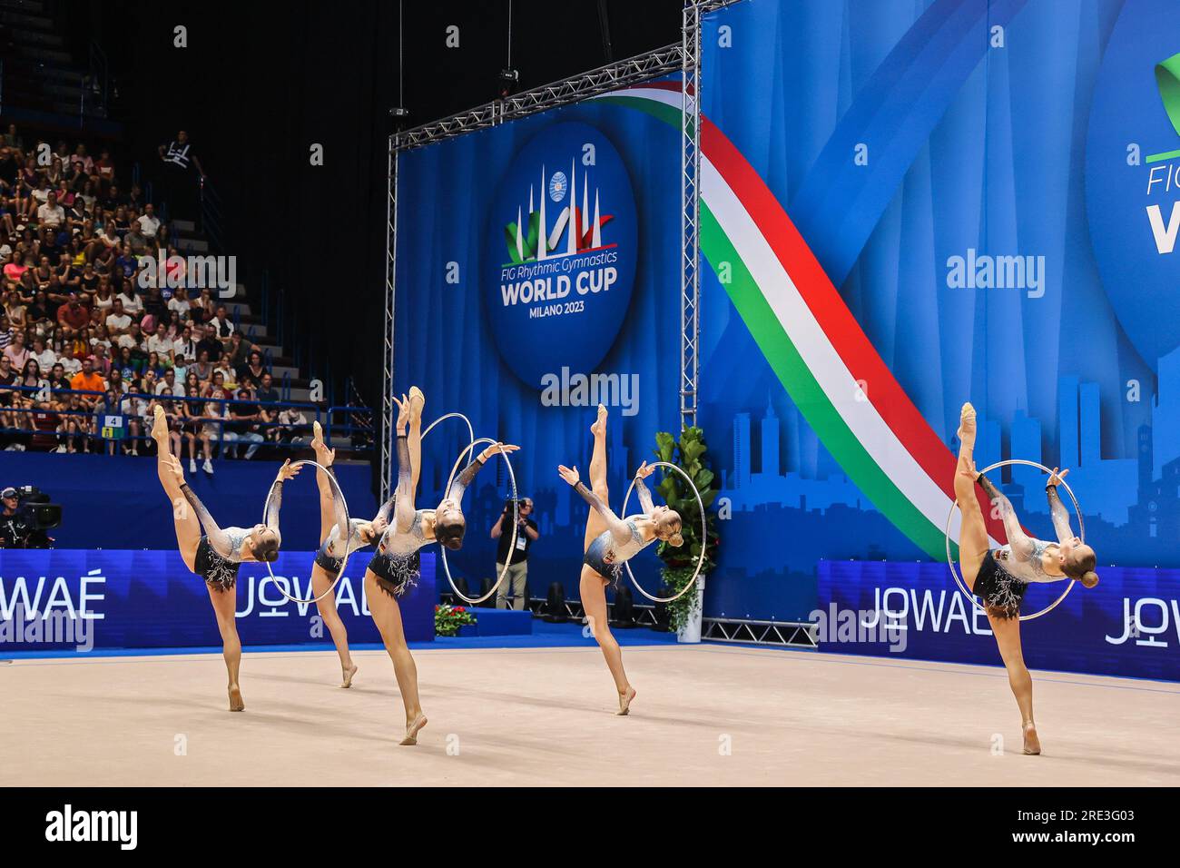 Milan, Italy. 23rd July, 2023. Germany group team during Rhythmic Gymnastics FIG World Cup 2023 Milan at Mediolanum Forum. Credit: SOPA Images Limited/Alamy Live News Stock Photo