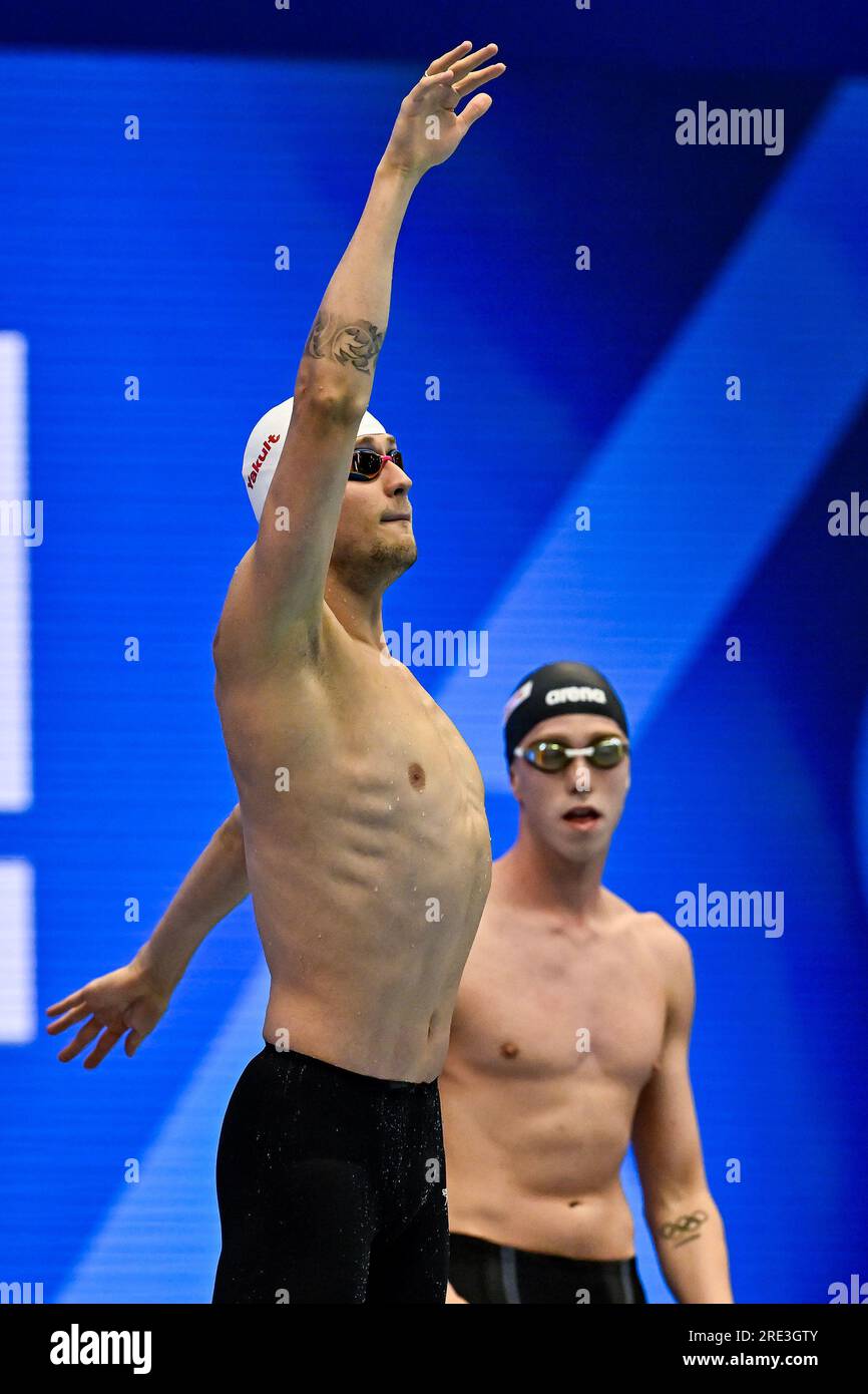 Fukuoka, Japan. 25th July, 2023. Damien Joly of France prepares to compete in the Men's Freestyle 1500m Heats during the 20th World Aquatics Championships at the Marine Messe Hall A in Fukuoka (Japan), July 25th, 2023. Credit: Insidefoto di andrea staccioli/Alamy Live News Stock Photo