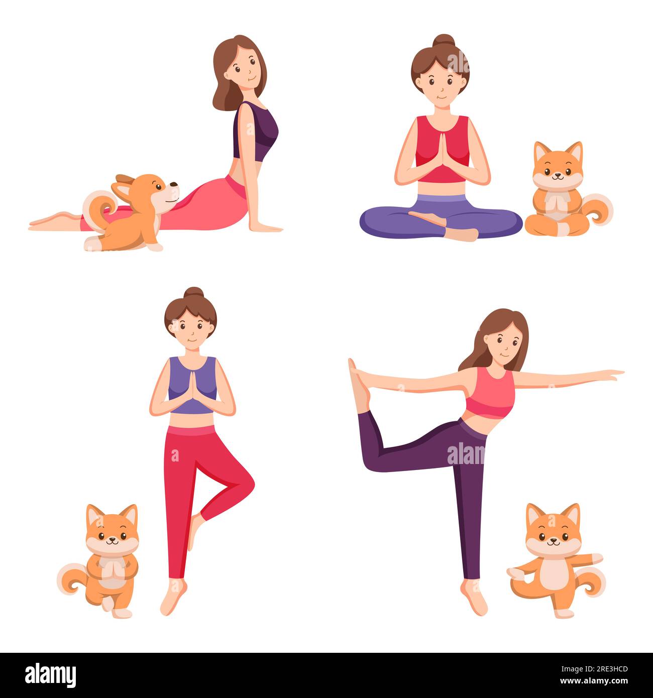 Illustration of men and women doing yoga pose exercises Stock Vector