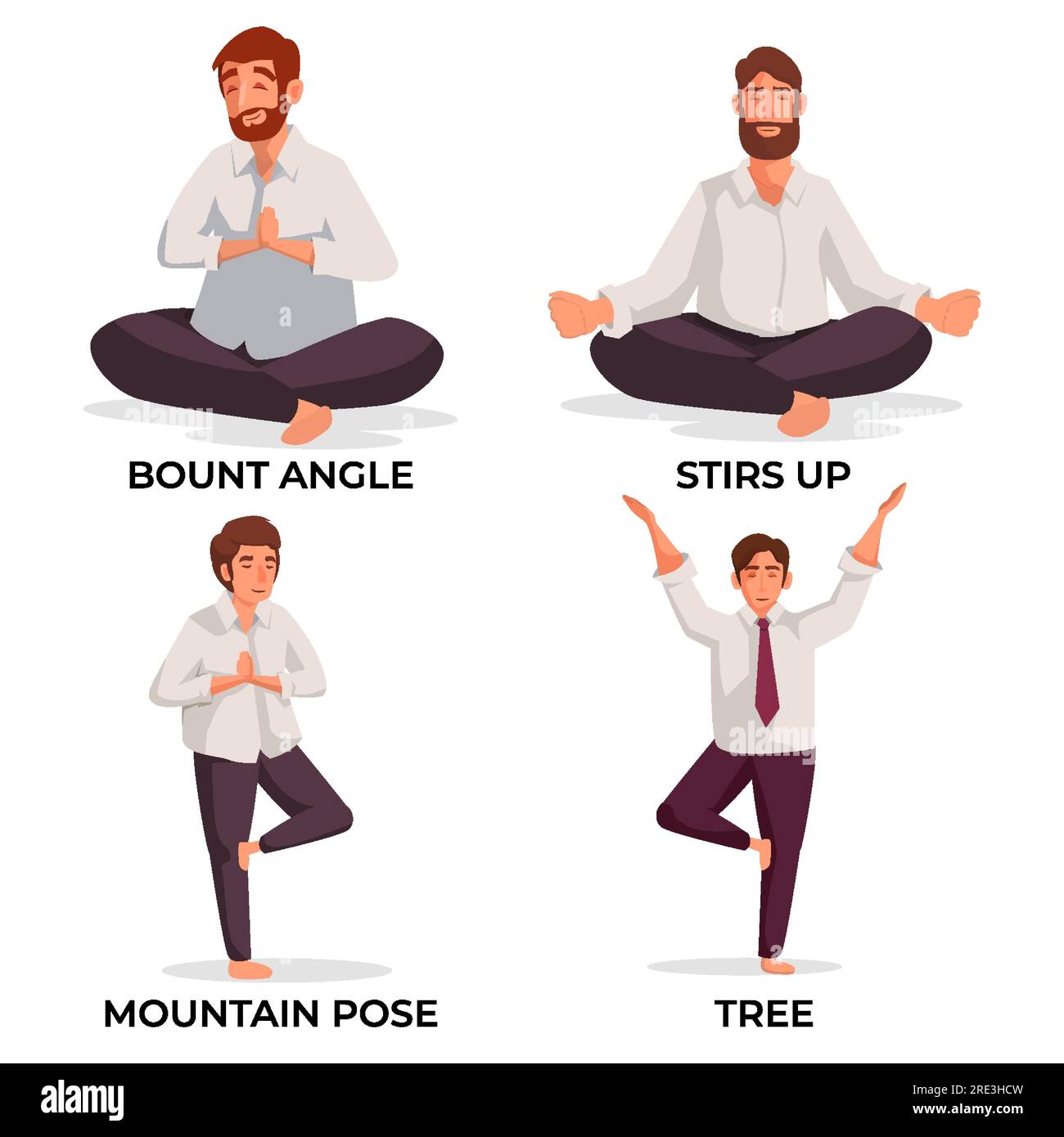 Illustration of office worker man doing yoga pose exercises Stock Vector
