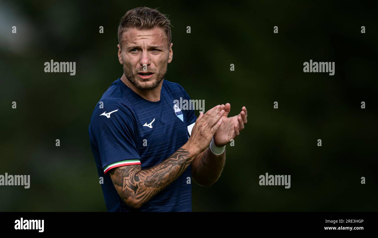 Ciro Immobile of SS Lazio gestures during the pre-season friendly football match between SS Lazio and US Triestina. Stock Photo