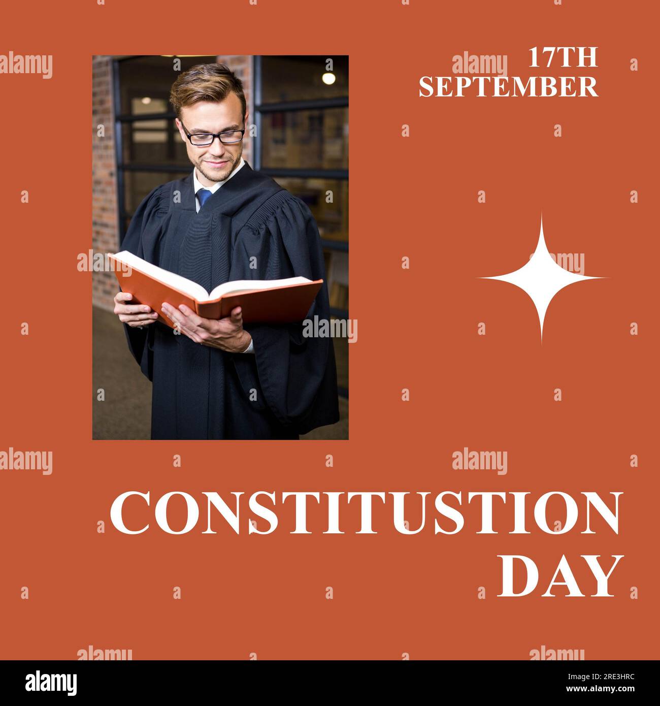 Constitution day text in white on brown and smiling caucasian male ...