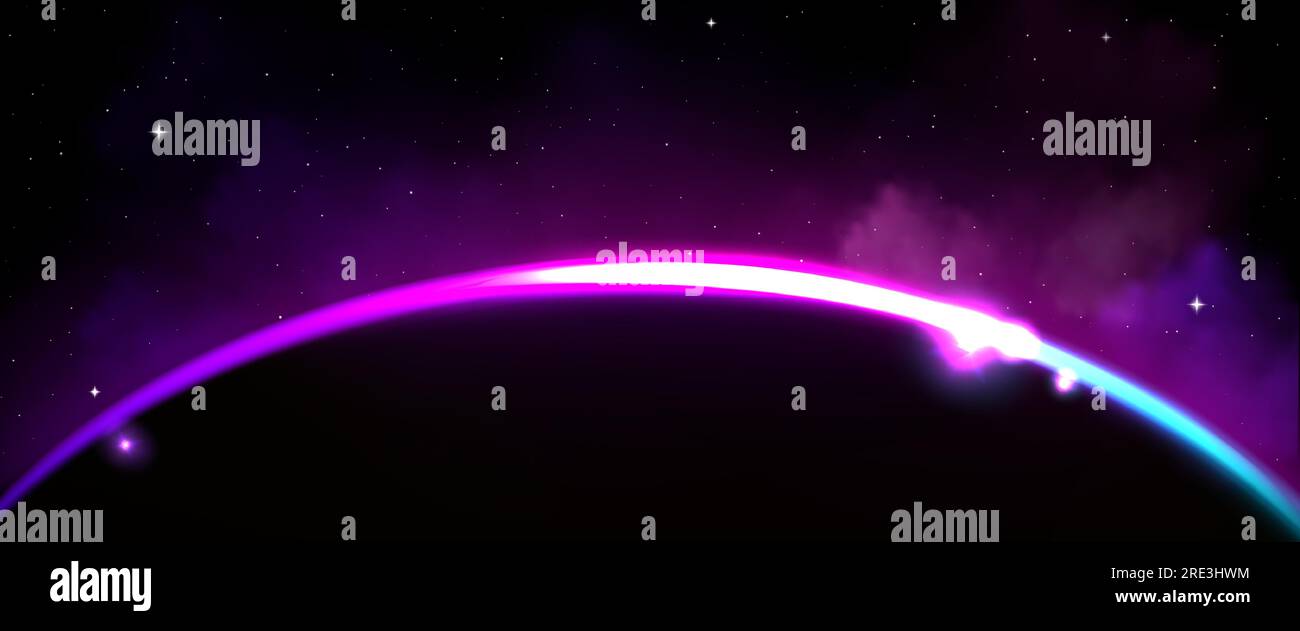 Earth planet eclipse with purple light on horizon abstract vector ...
