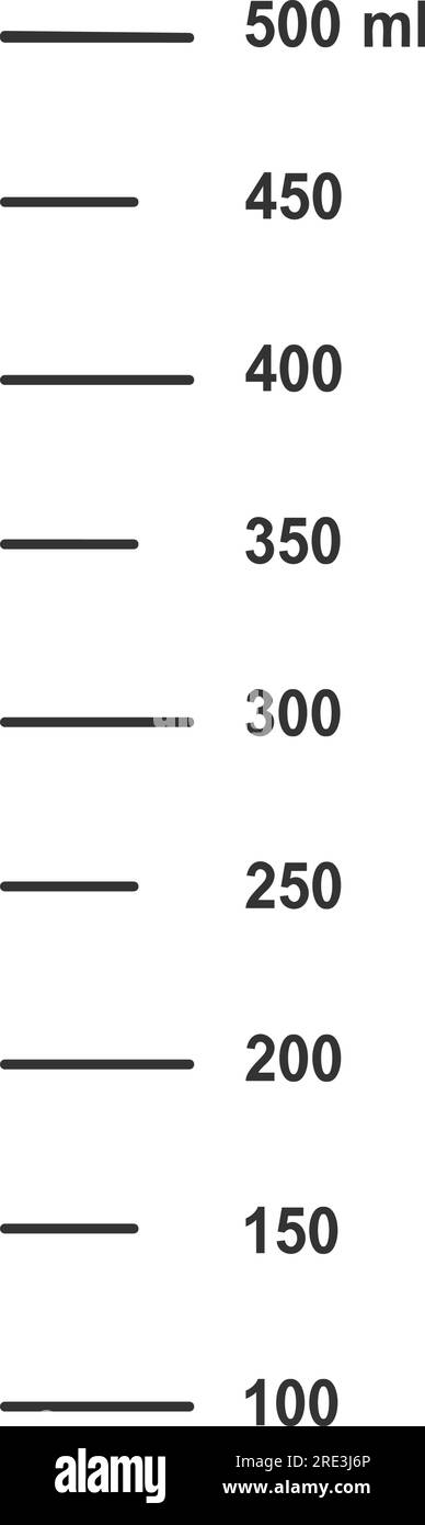 Graphic scale with 500 ml liquid volume for measuring cooking cups or chemistry flasks isolated on white background. Vector outline illustration. Stock Vector
